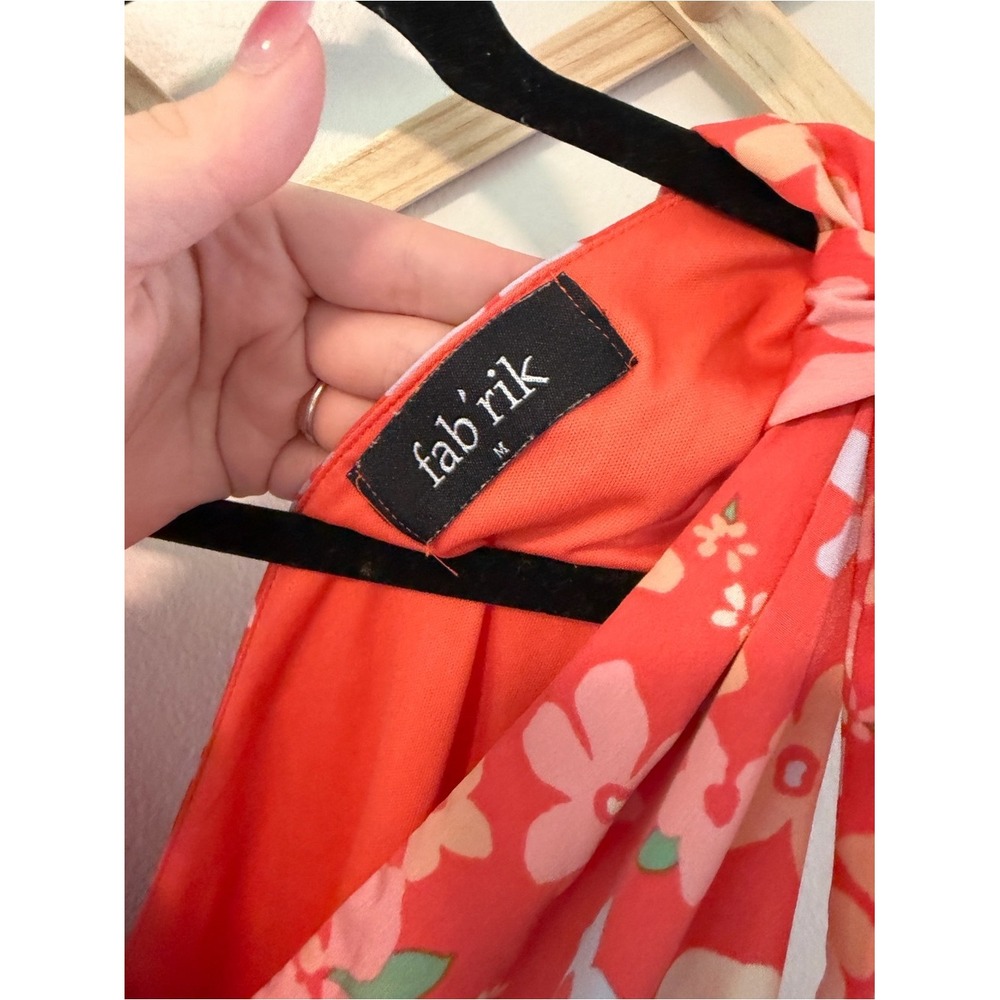 fab'rik Floral Surplice Peplum Tie Shoulder Top Medium Coral Red - Picture 5 of 8